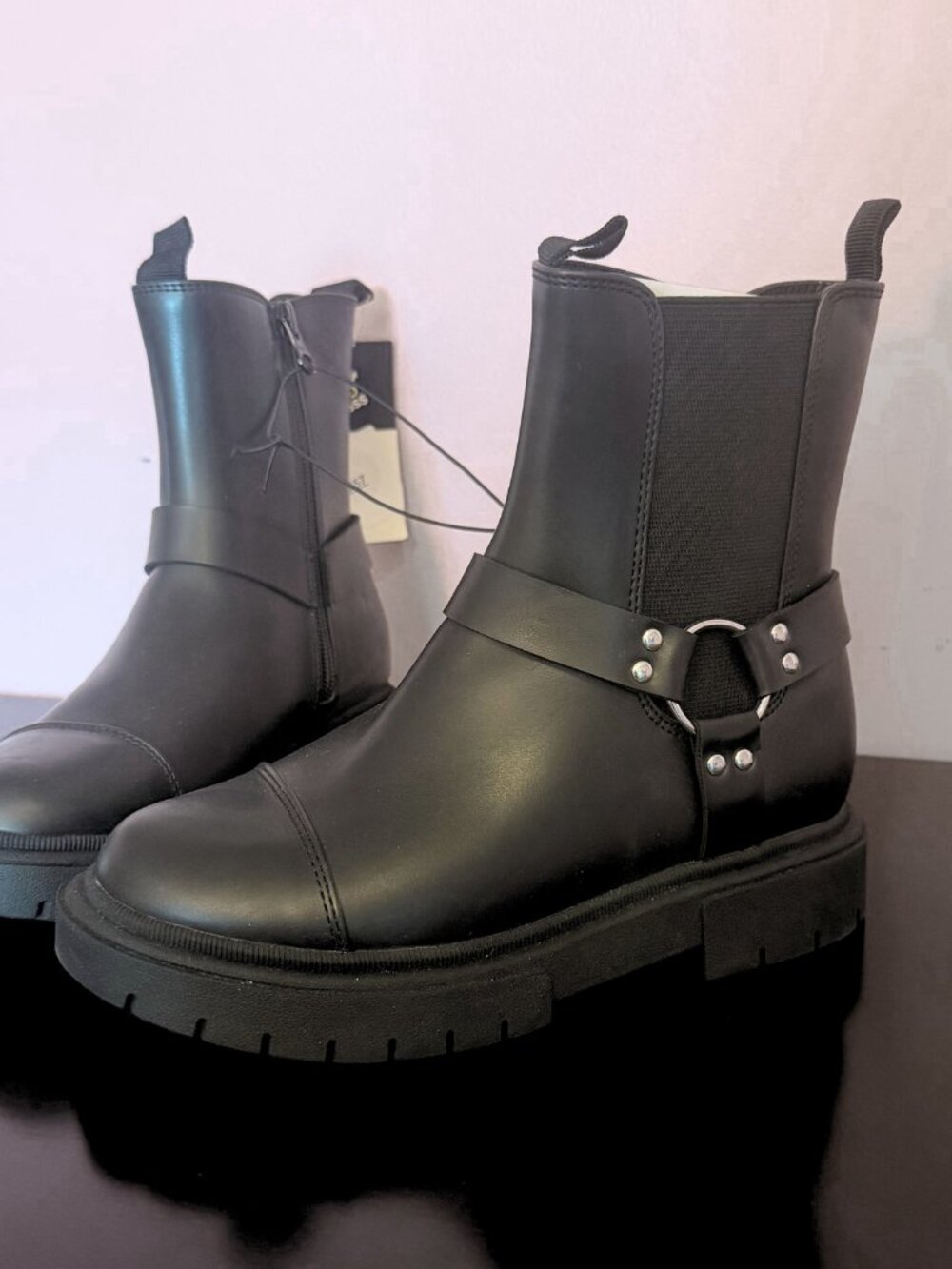 NEW Kids' Crosby Harness Moto Boots - art class Black 2  Zipper Closure